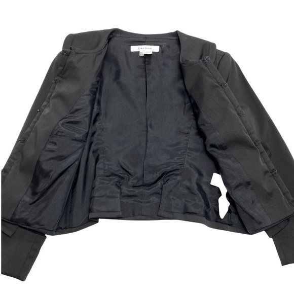 Zara Basic Ruffle Front Satin Blazer Jacket Black - Picture 6 of 7